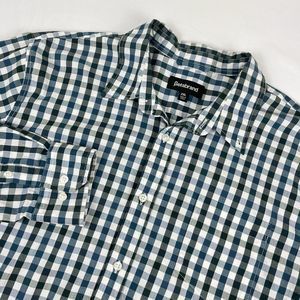 Betabrand Mens Long Sleeve Shirt Teal Gingham Check Plaid Button Down Size‎ 2XL